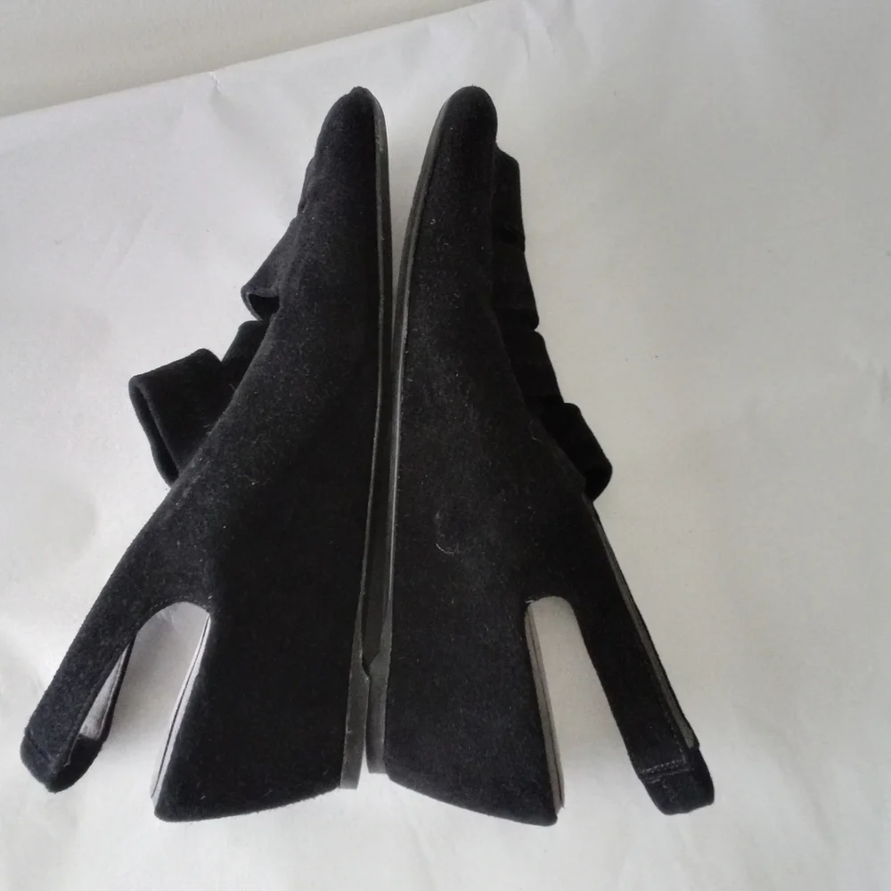 Stuart Weitzman Spando Black Nubuck Suede Strappy Slingback Wedges 7.5 M $398 - Picture 4 of 11